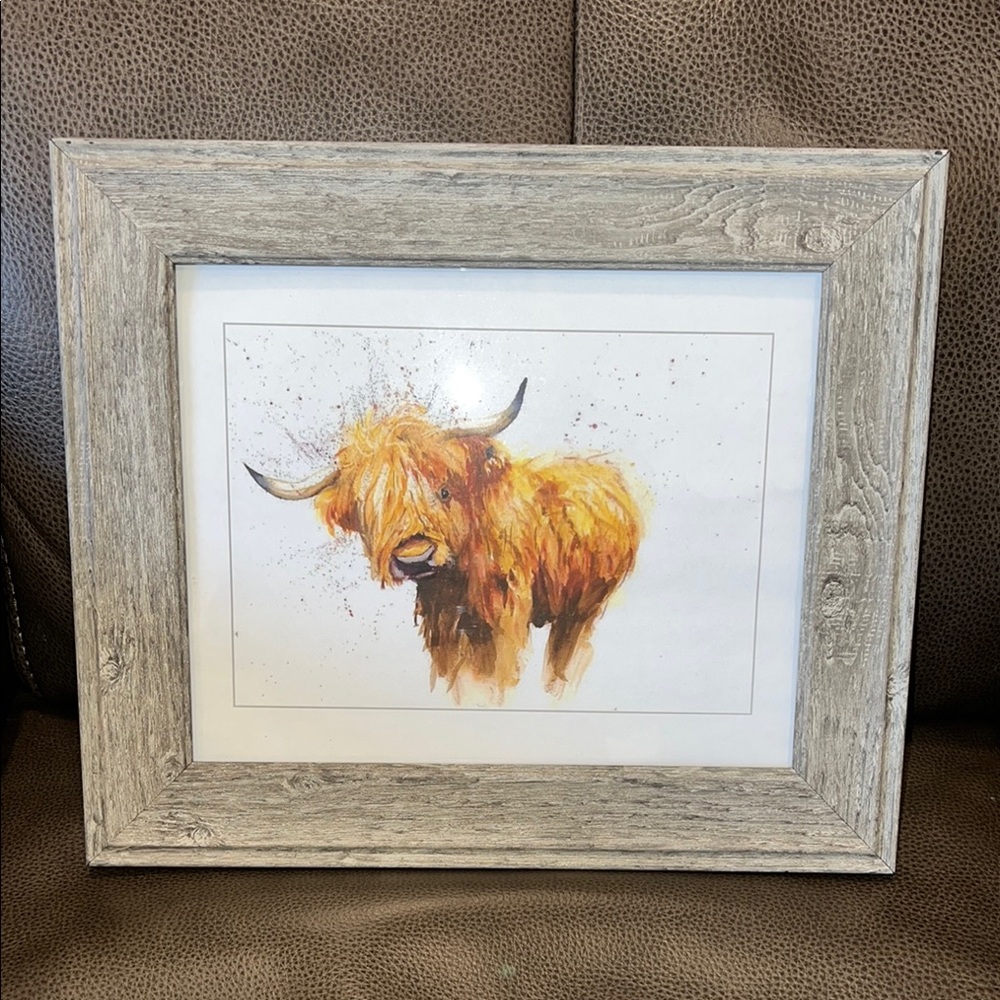 Rustic Framed Highland Cow Art